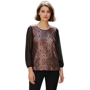 Helene Blake Women's Sequin Blouse Multicolor Long Sleeve Size M